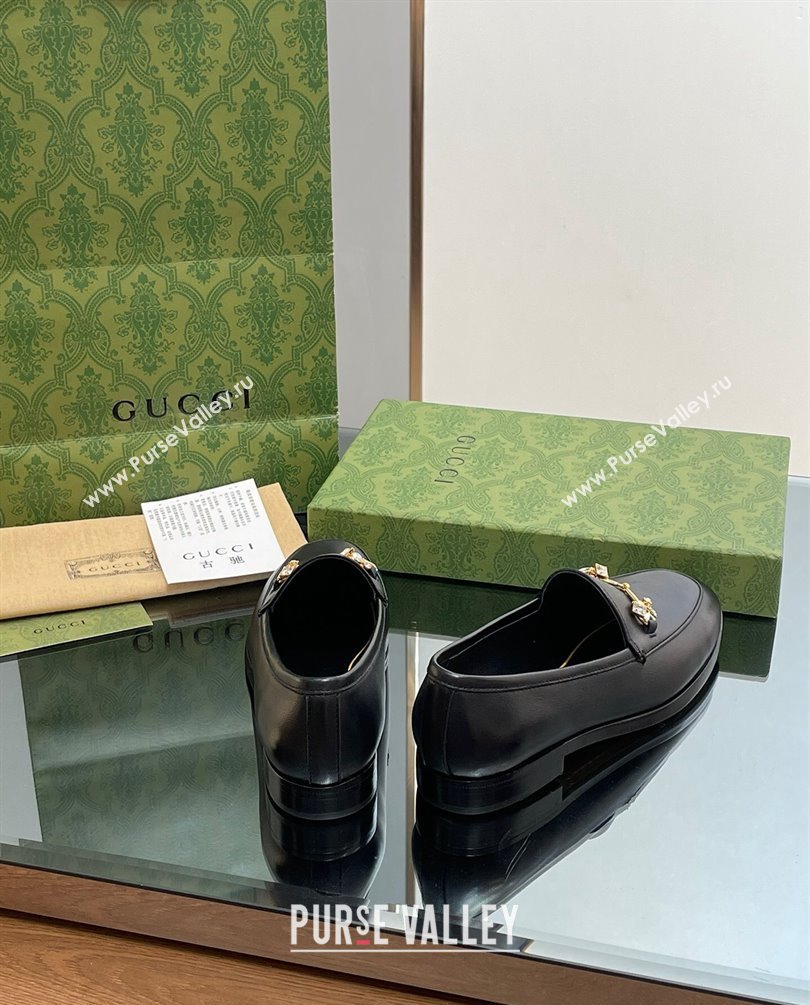 Gucci Horsebit with crystals Jordaan loafers 759918 Leather Black 2023 (modeng-23100617)