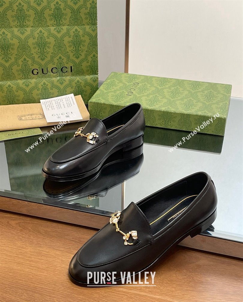 Gucci Horsebit with crystals Jordaan loafers 759918 Leather Black 2023 (modeng-23100617)