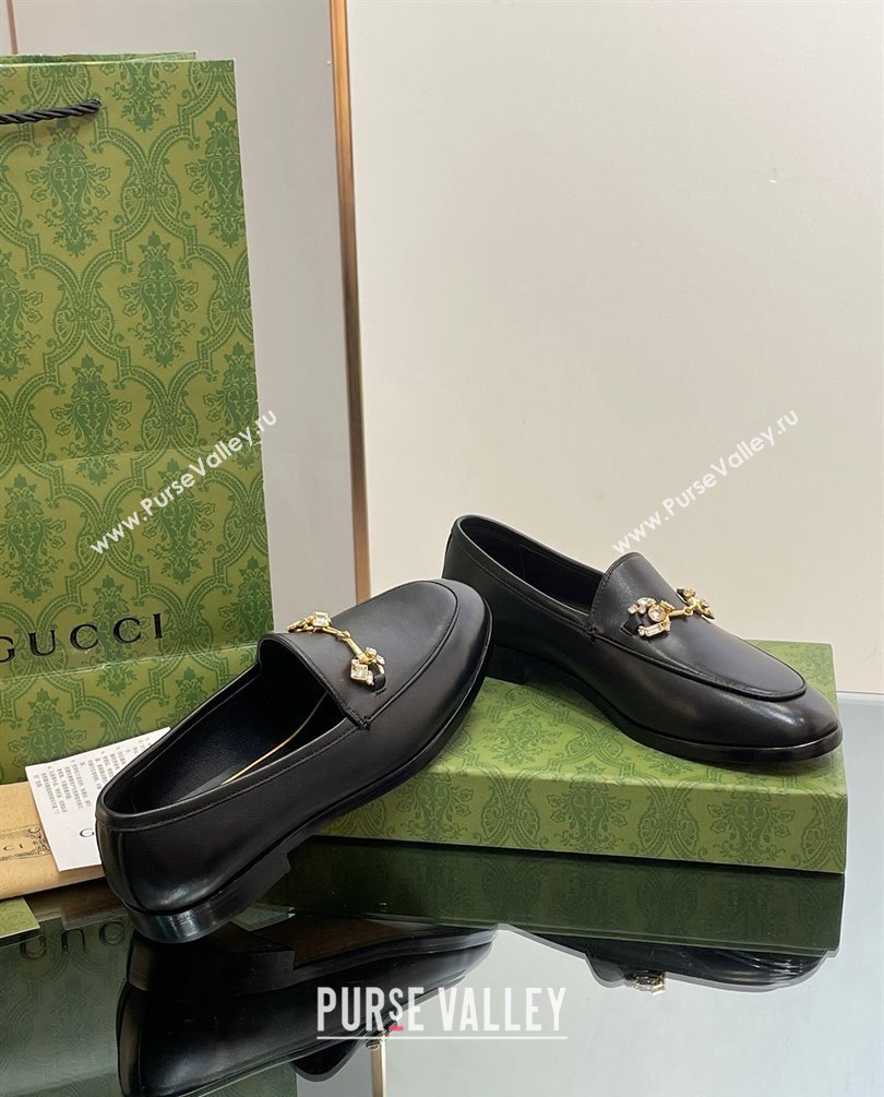 Gucci Horsebit with crystals Jordaan loafers 759918 Leather Black 2023 (modeng-23100617)