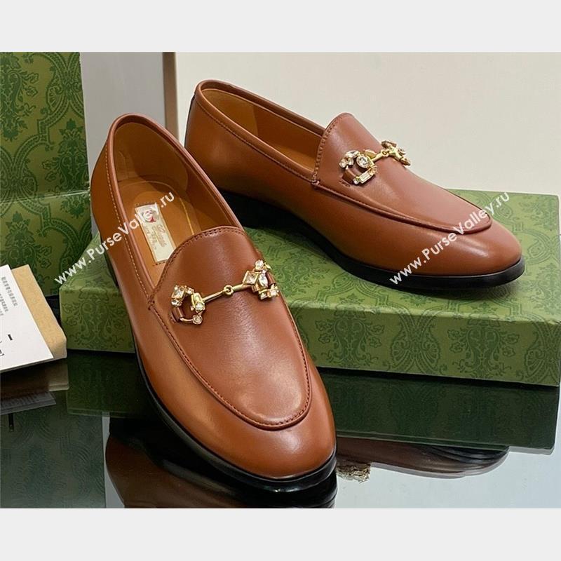 Gucci Horsebit with crystals Jordaan loafers 759918 Leather Brown 2023 (modeng-23100618)