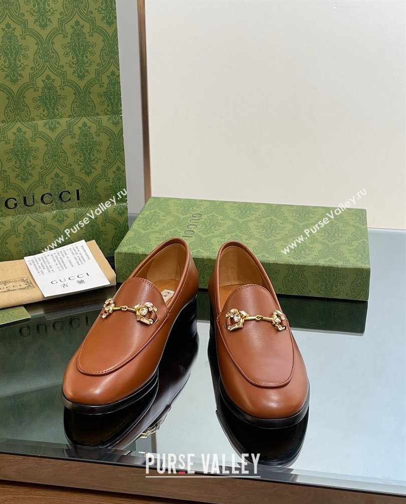Gucci Horsebit with crystals Jordaan loafers 759918 Leather Brown 2023 (modeng-23100618)