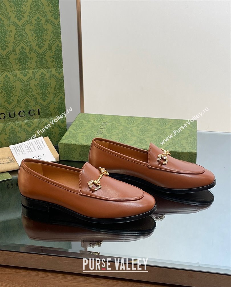 Gucci Horsebit with crystals Jordaan loafers 759918 Leather Brown 2023 (modeng-23100618)