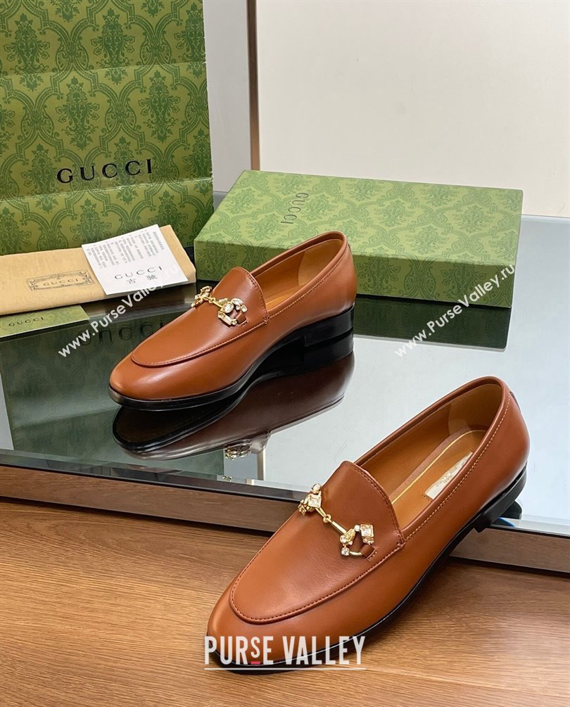 Gucci Horsebit with crystals Jordaan loafers 759918 Leather Brown 2023 (modeng-23100618)