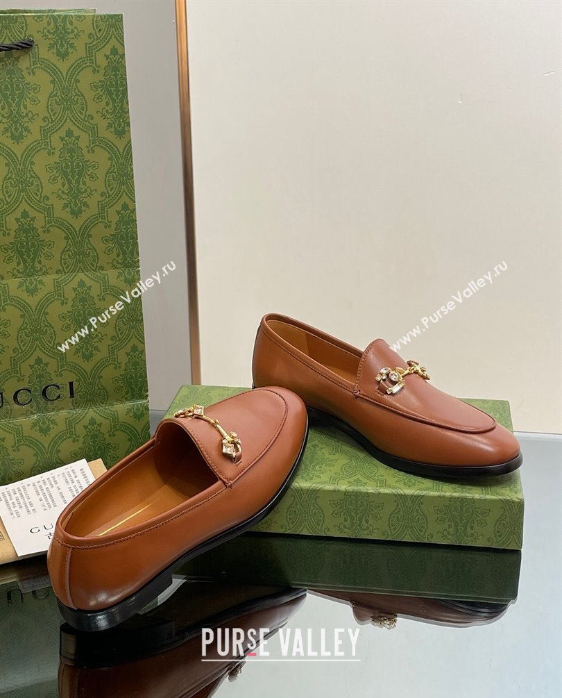Gucci Horsebit with crystals Jordaan loafers 759918 Leather Brown 2023 (modeng-23100618)