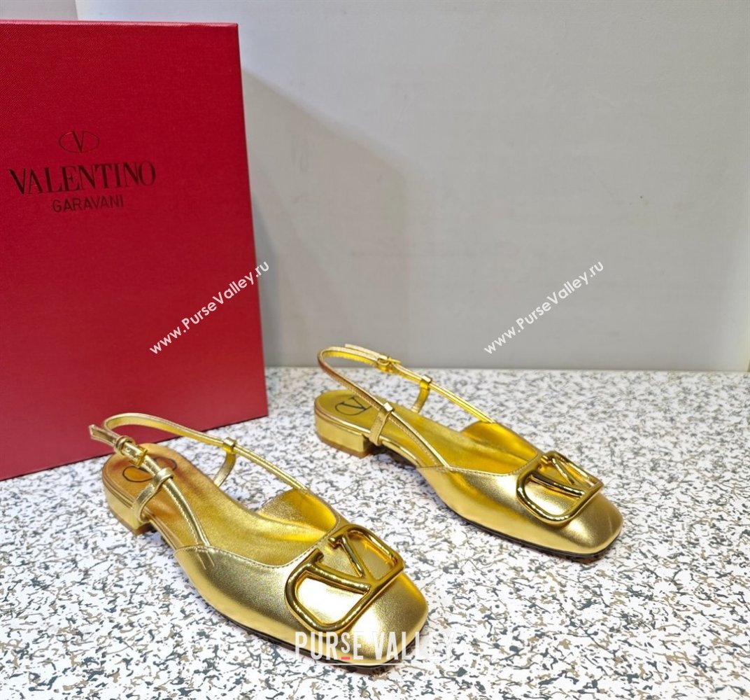 Valentino VLogo Signature Slingback ballerina Flats in leather Gold (hongyang-23101229)