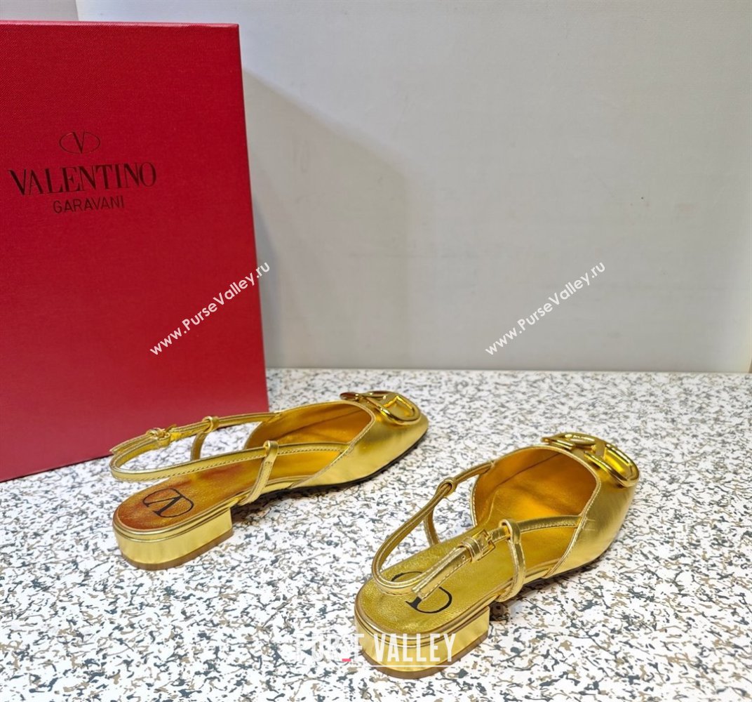 Valentino VLogo Signature Slingback ballerina Flats in leather Gold (hongyang-23101229)