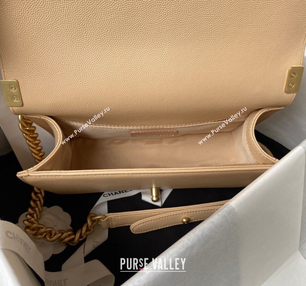 Chanel Grained Shiny Calfskin BOY Flap Bag with Handle A94804 Beige 2023 (jiyuan-23100704)