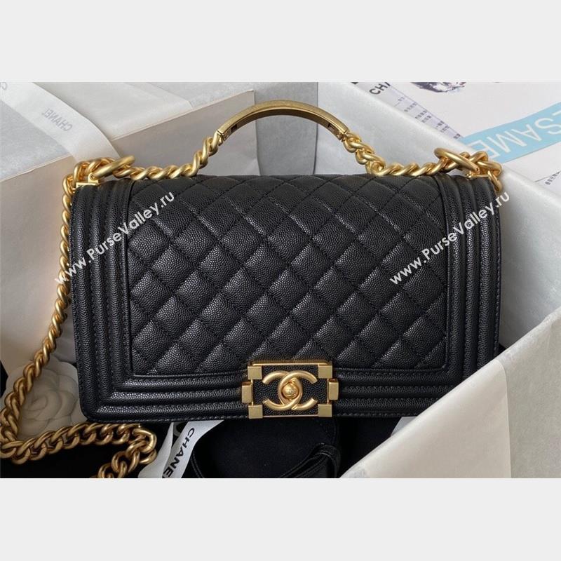 Chanel Grained Shiny Calfskin BOY Flap Bag with Handle A94804 Black 2023 (jiyuan-23100701)