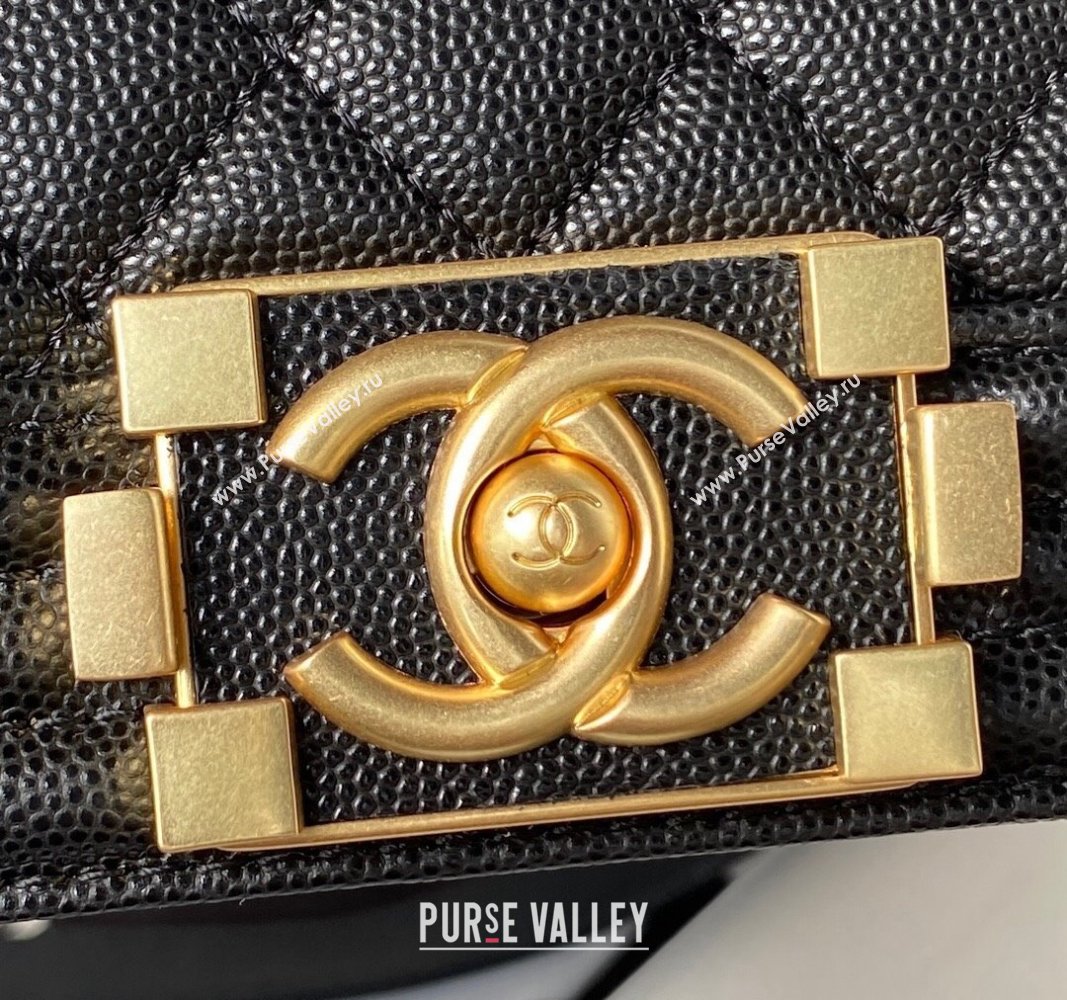 Chanel Grained Shiny Calfskin BOY Flap Bag with Handle A94804 Black 2023 (jiyuan-23100701)