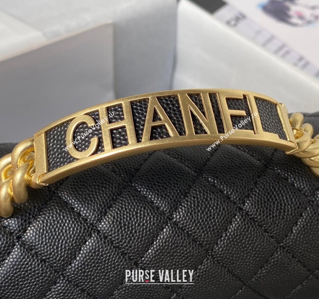 Chanel Grained Shiny Calfskin BOY Flap Bag with Handle A94804 Black 2023 (jiyuan-23100701)