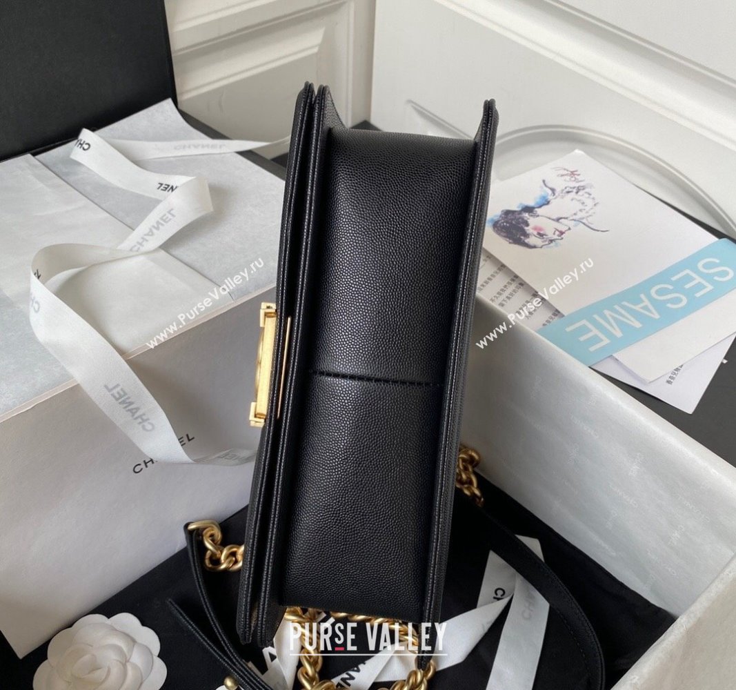 Chanel Grained Shiny Calfskin BOY Flap Bag with Handle A94804 Black 2023 (jiyuan-23100701)