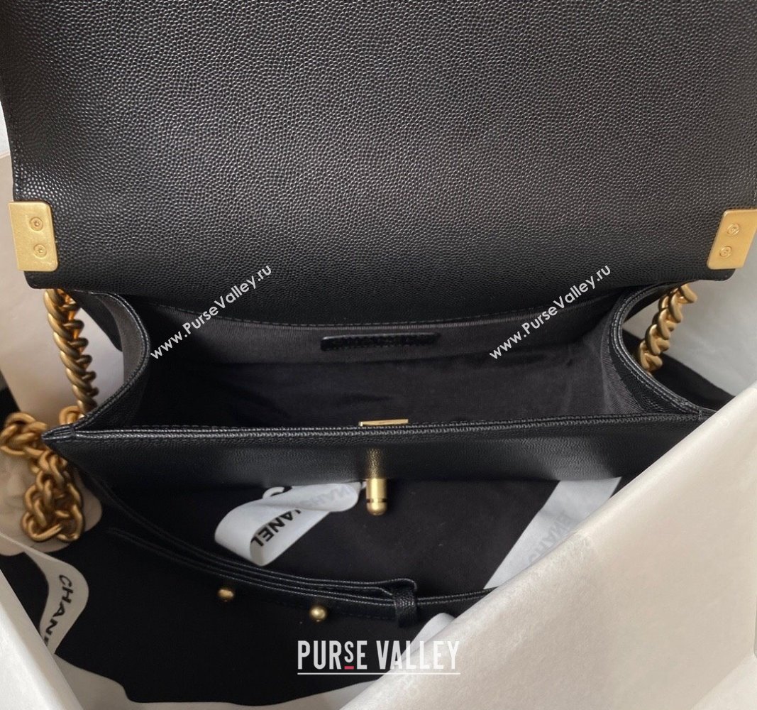 Chanel Grained Shiny Calfskin BOY Flap Bag with Handle A94804 Black 2023 (jiyuan-23100701)