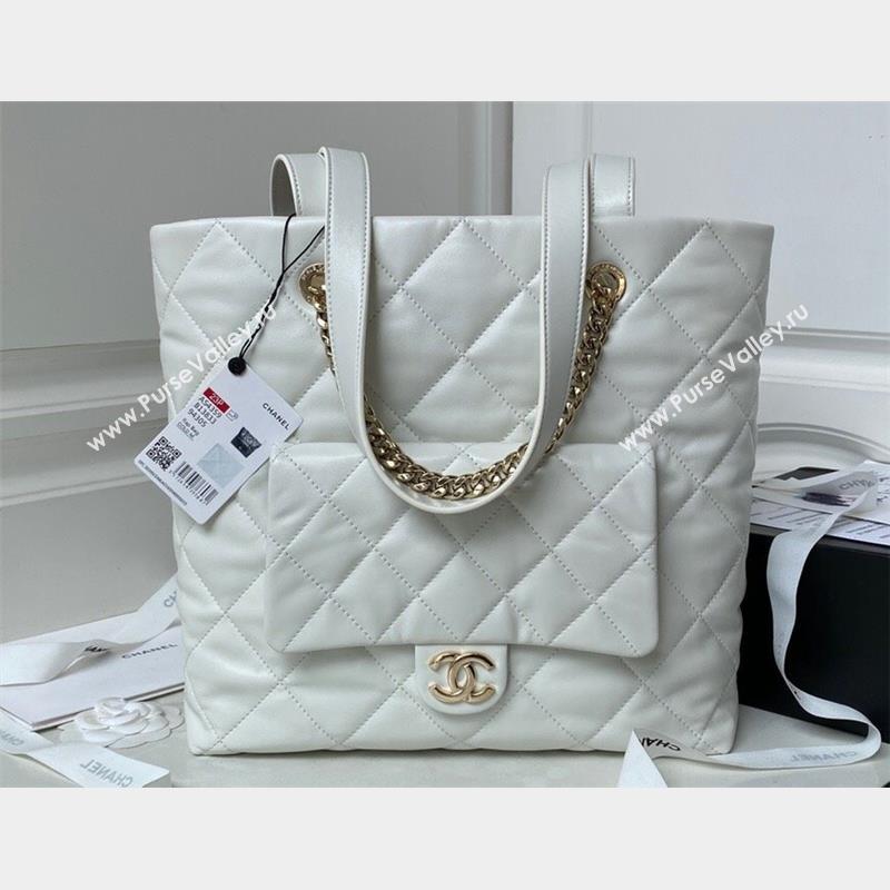 Chanel Calfskin Shopping Tote Bag AS4359 White 2023 (jiyuan-23101029)