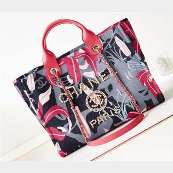 Chanel Deauville Printed Velvet and Wooden Pearls Small Shopping Bag AS3257 Red 2023 (jiyuan-23101022)