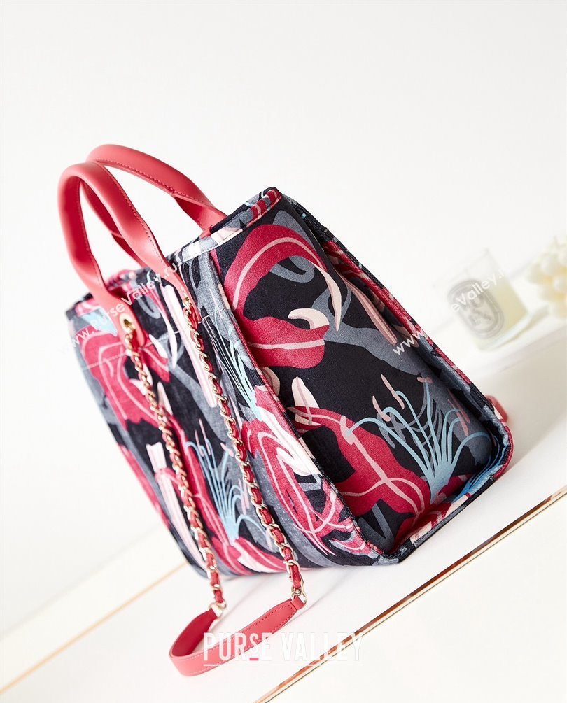 Chanel Deauville Printed Velvet and Wooden Pearls Small Shopping Bag AS3257 Red 2023 (jiyuan-23101022)