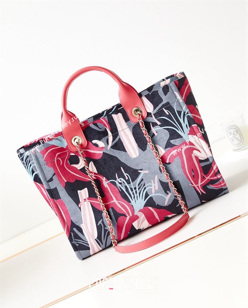 Chanel Deauville Printed Velvet and Wooden Pearls Small Shopping Bag AS3257 Red 2023 (jiyuan-23101022)