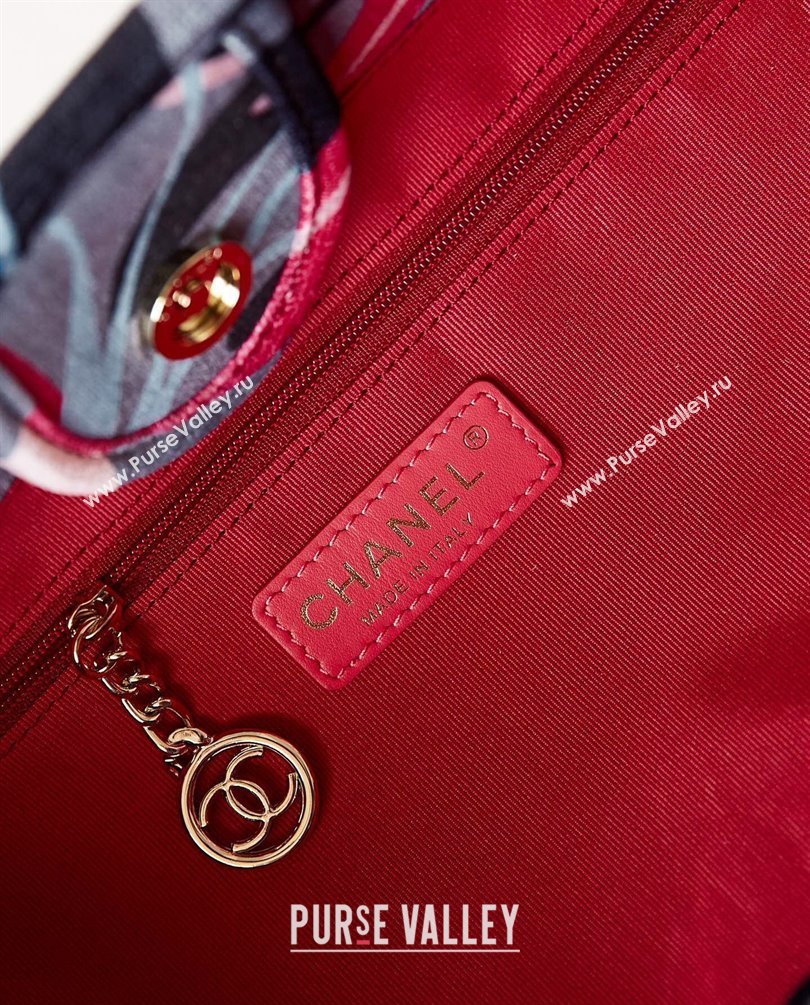 Chanel Deauville Printed Velvet and Wooden Pearls Small Shopping Bag AS3257 Red 2023 (jiyuan-23101022)