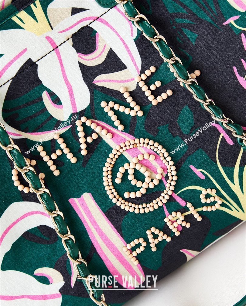 Chanel Deauville Printed Velvet and Wooden Pearls Large Shopping Bag A66941 Green 2023 (jiyuan-23101024)