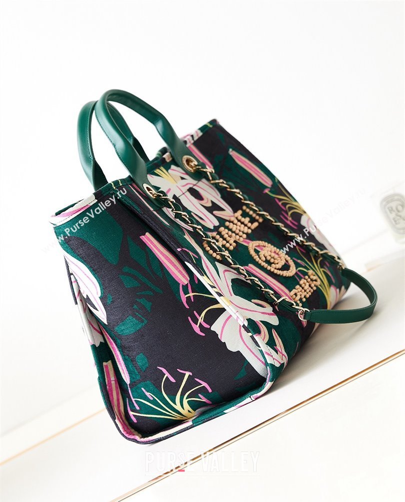 Chanel Deauville Printed Velvet and Wooden Pearls Large Shopping Bag A66941 Green 2023 (jiyuan-23101024)