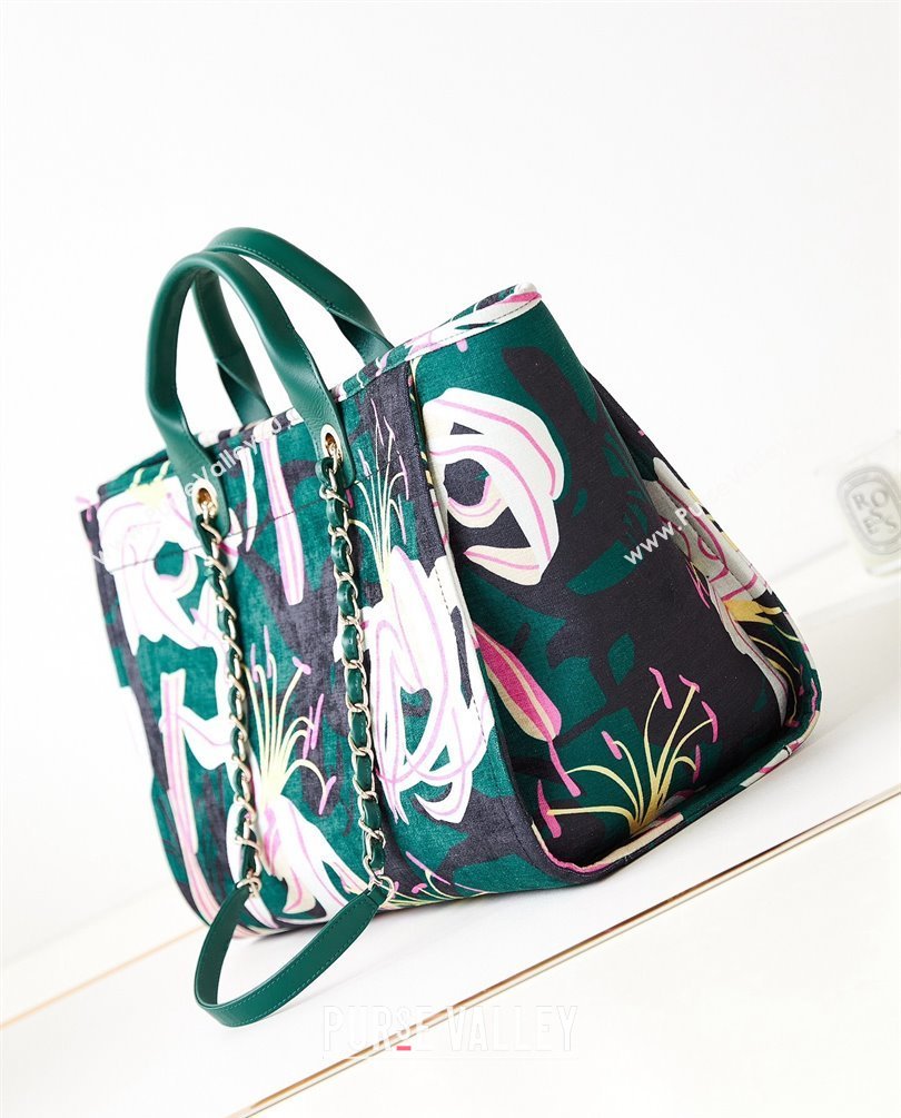 Chanel Deauville Printed Velvet and Wooden Pearls Large Shopping Bag A66941 Green 2023 (jiyuan-23101024)