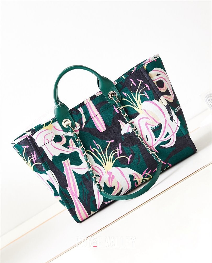 Chanel Deauville Printed Velvet and Wooden Pearls Large Shopping Bag A66941 Green 2023 (jiyuan-23101024)