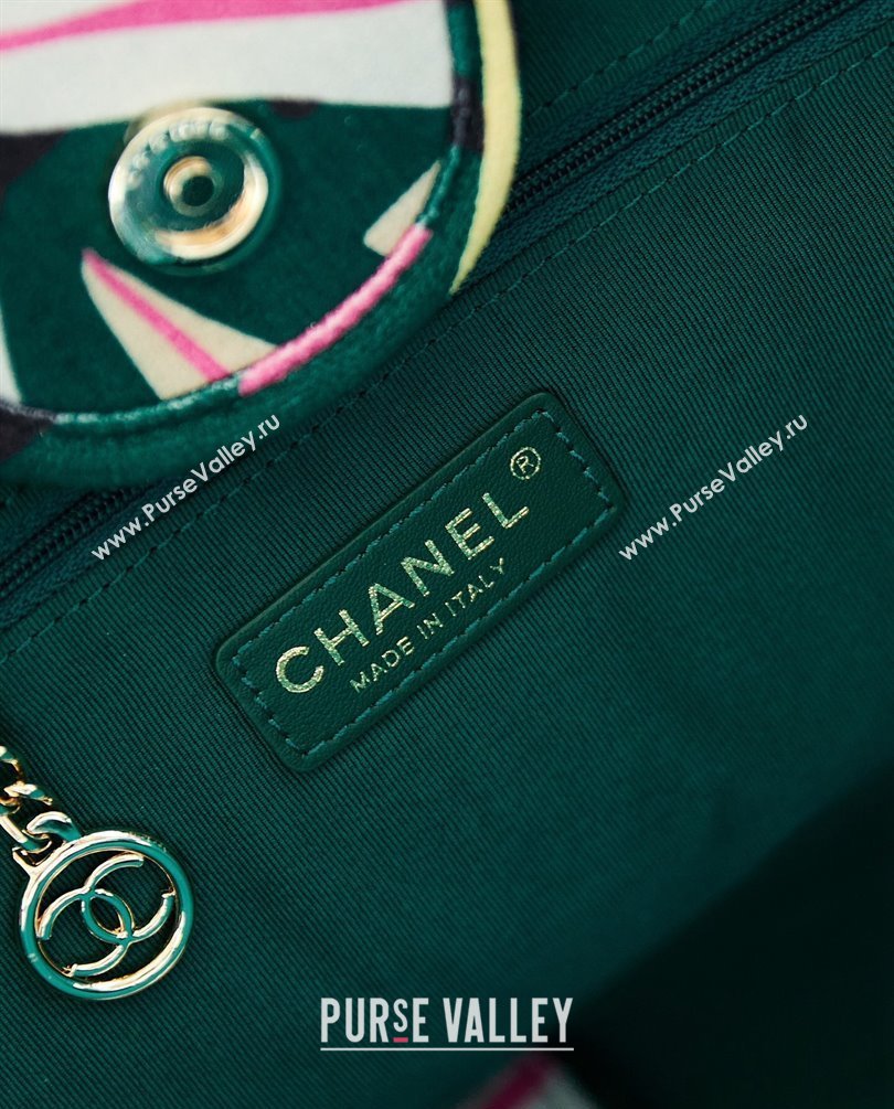 Chanel Deauville Printed Velvet and Wooden Pearls Large Shopping Bag A66941 Green 2023 (jiyuan-23101024)