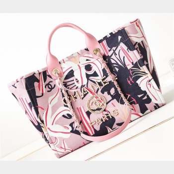 Chanel Deauville Printed Velvet and Wooden Pearls Large Shopping Bag A66941 Pink 2023 (jiyuan-23101023)
