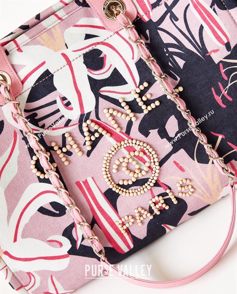 Chanel Deauville Printed Velvet and Wooden Pearls Large Shopping Bag A66941 Pink 2023 (jiyuan-23101023)