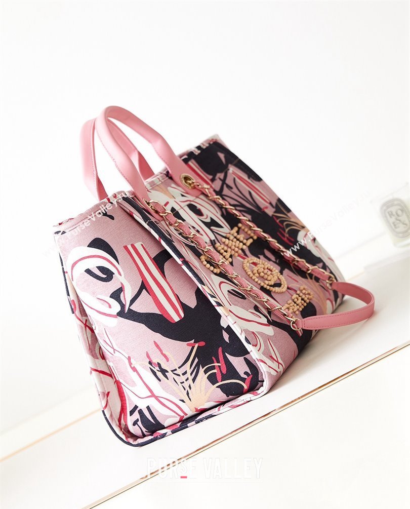 Chanel Deauville Printed Velvet and Wooden Pearls Large Shopping Bag A66941 Pink 2023 (jiyuan-23101023)