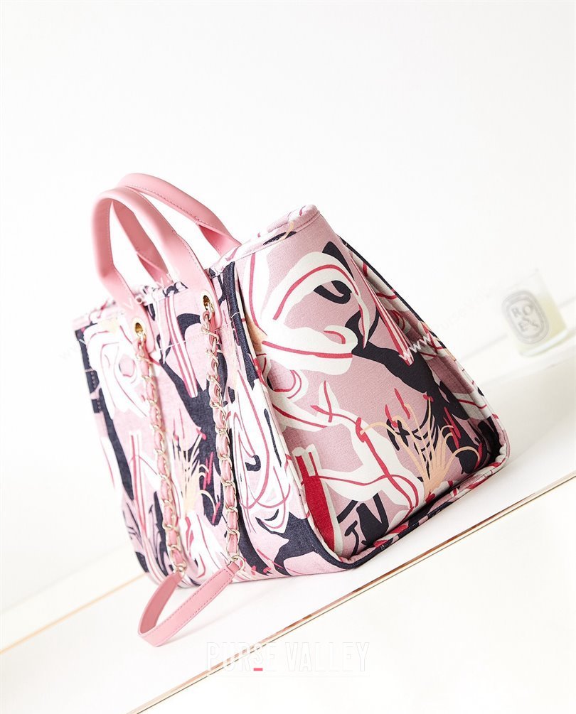Chanel Deauville Printed Velvet and Wooden Pearls Large Shopping Bag A66941 Pink 2023 (jiyuan-23101023)