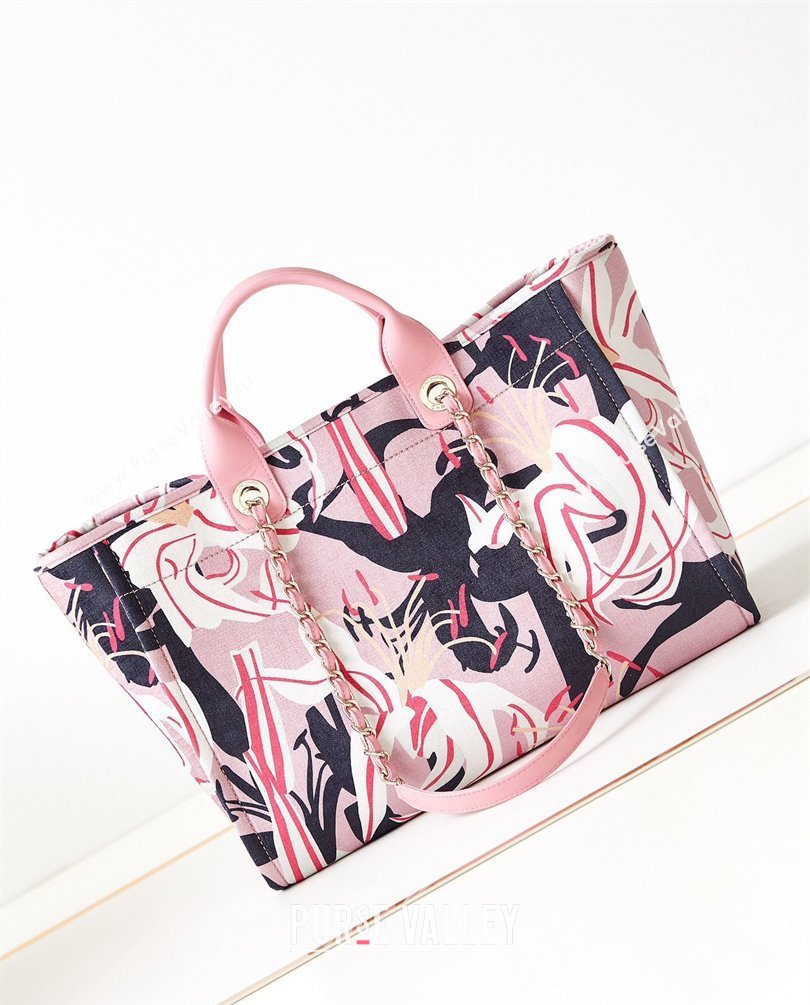 Chanel Deauville Printed Velvet and Wooden Pearls Large Shopping Bag A66941 Pink 2023 (jiyuan-23101023)