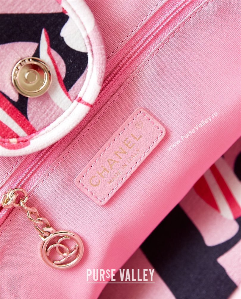 Chanel Deauville Printed Velvet and Wooden Pearls Large Shopping Bag A66941 Pink 2023 (jiyuan-23101023)