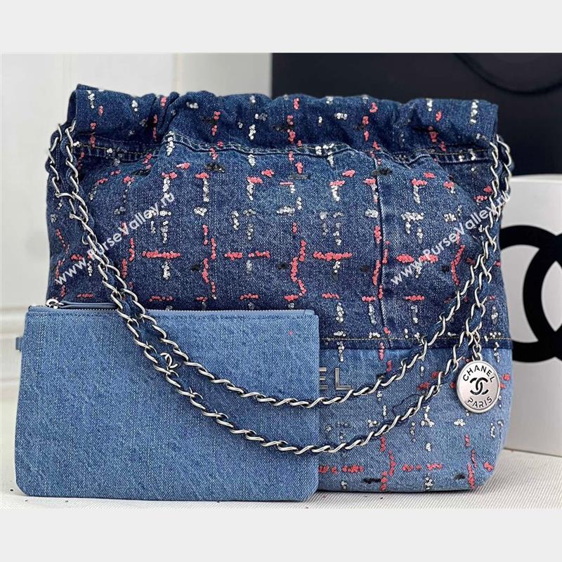 Chanel Denim Patchwork and Glitters CHANEL 22 Small Handbag AS3260 2023 (jiyuan-23101012)