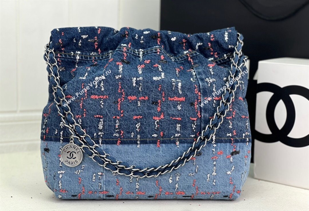 Chanel Denim Patchwork and Glitters CHANEL 22 Small Handbag AS3260 2023 (jiyuan-23101012)