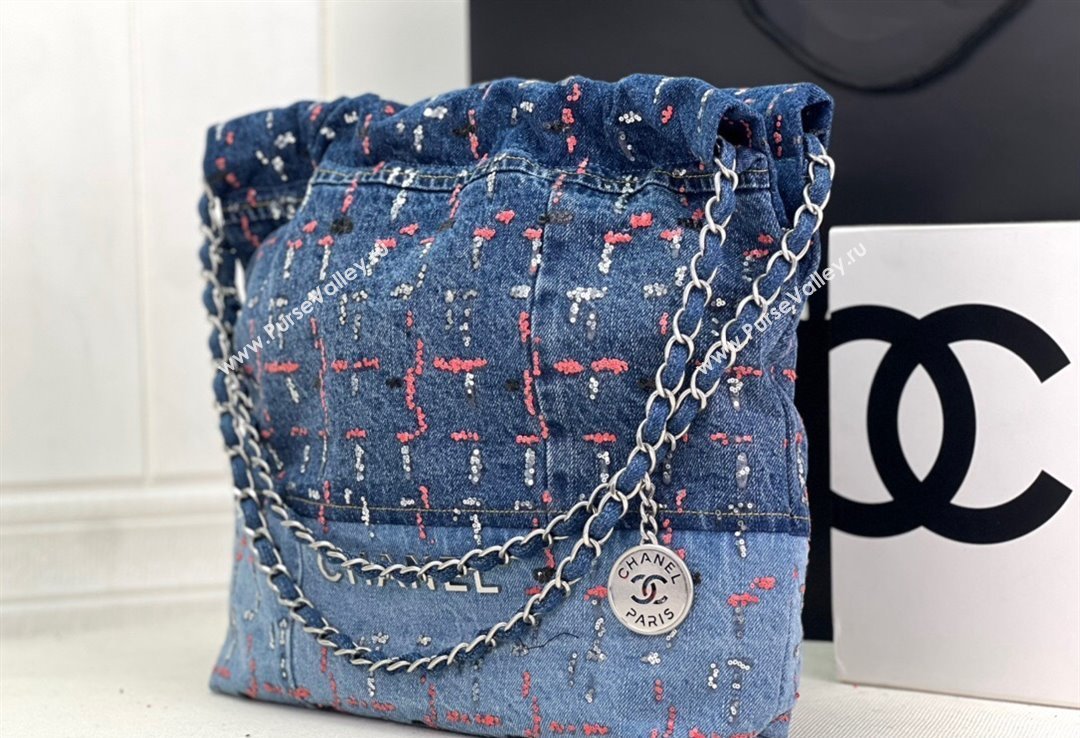 Chanel Denim Patchwork and Glitters CHANEL 22 Small Handbag AS3260 2023 (jiyuan-23101012)