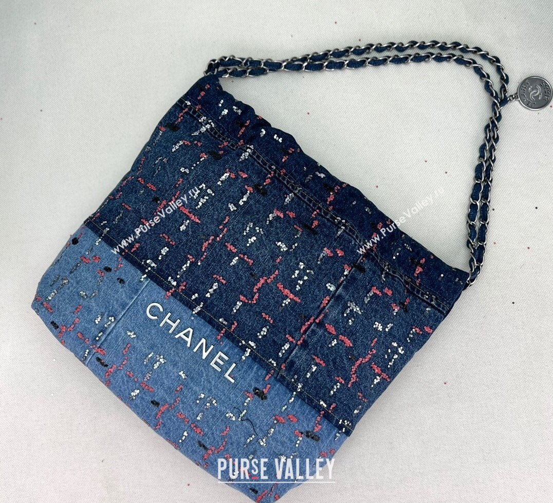 Chanel Denim Patchwork and Glitters CHANEL 22 Small Handbag AS3260 2023 (jiyuan-23101012)