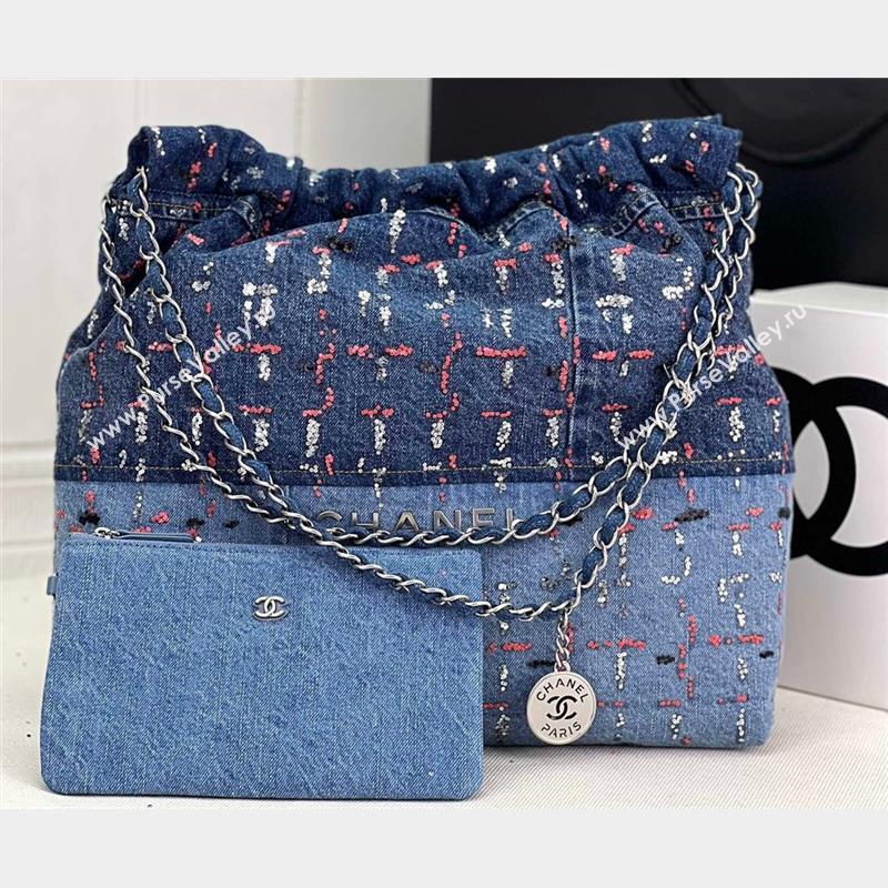 Chanel Denim Patchwork and Glitters CHANEL 22 Handbag AS3261 2023 (jiyuan-23101011)