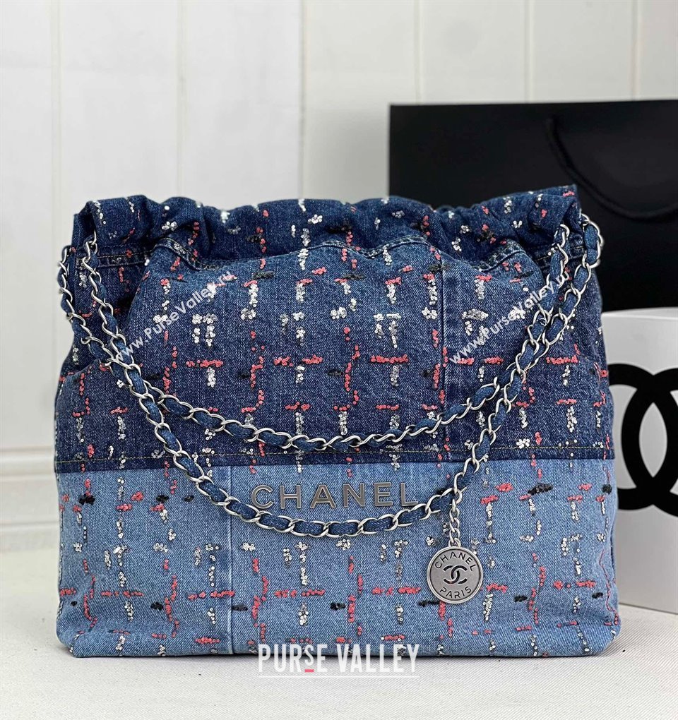 Chanel Denim Patchwork and Glitters CHANEL 22 Handbag AS3261 2023 (jiyuan-23101011)