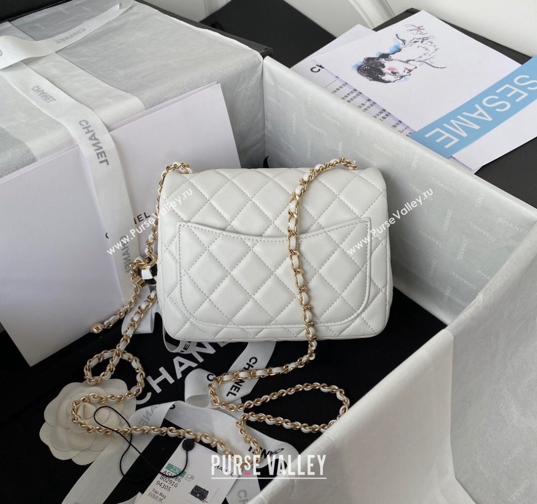 Chanel Lambskin Mini Flap Bag with Black/White Ball AS1786 White 2023 (jiyuan-23100951)