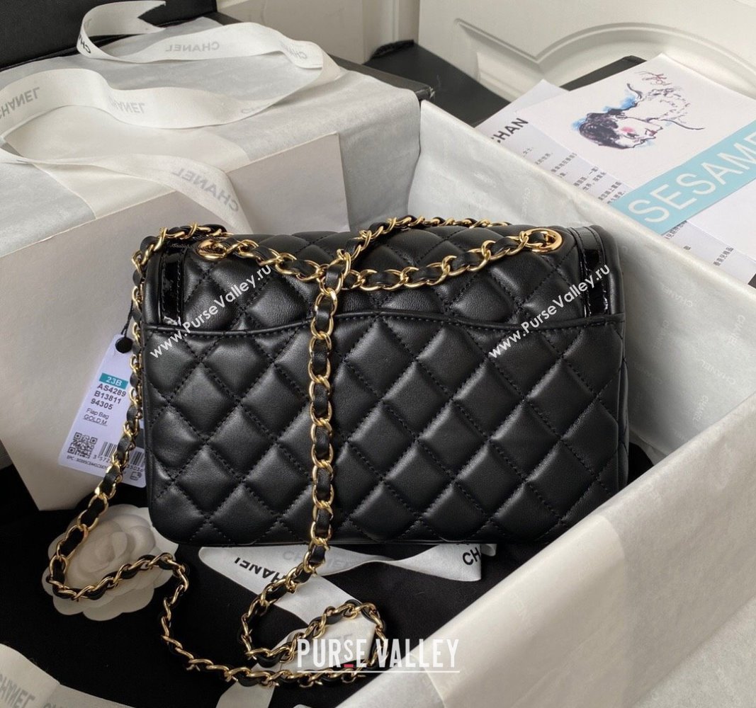 Chanel Lambskin Flap Bag AS4289 Black/Patent 2023 (jiyuan-23100945)