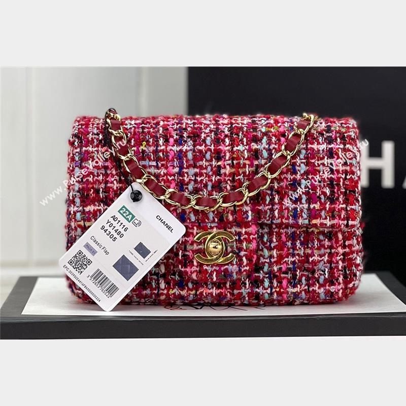 Chanel Wool Tweed Small Classic Handbag A01116 Red/Blue/Pink 2023 (jiyuan-23100917)