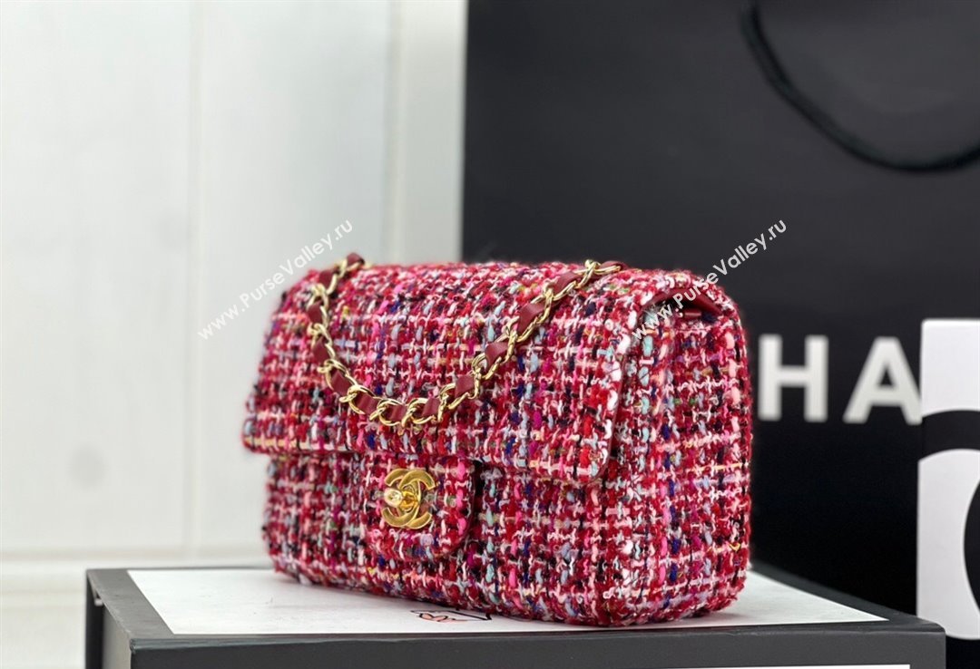 Chanel Wool Tweed Small Classic Handbag A01116 Red/Blue/Pink 2023 (jiyuan-23100917)
