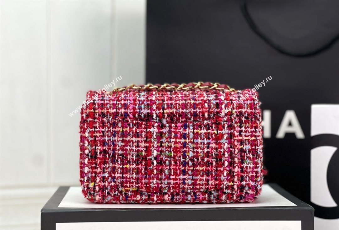 Chanel Wool Tweed Small Classic Handbag A01116 Red/Blue/Pink 2023 (jiyuan-23100917)