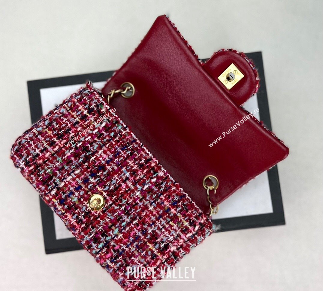 Chanel Wool Tweed Small Classic Handbag A01116 Red/Blue/Pink 2023 (jiyuan-23100917)