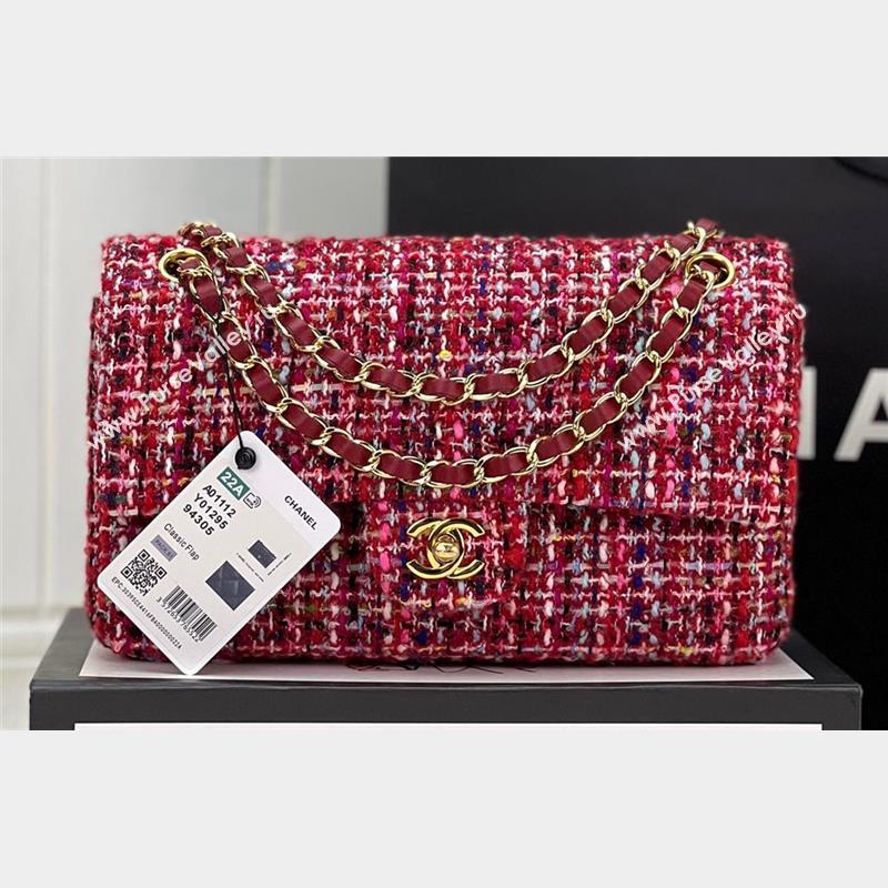 Chanel Wool Tweed Medium Classic Handbag A01112 Red/Blue/Pink 2023 (jiyuan-23100907)