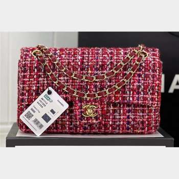 Chanel Wool Tweed Medium Classic Handbag A01112 Red/Blue/Pink 2023 (jiyuan-23100907)