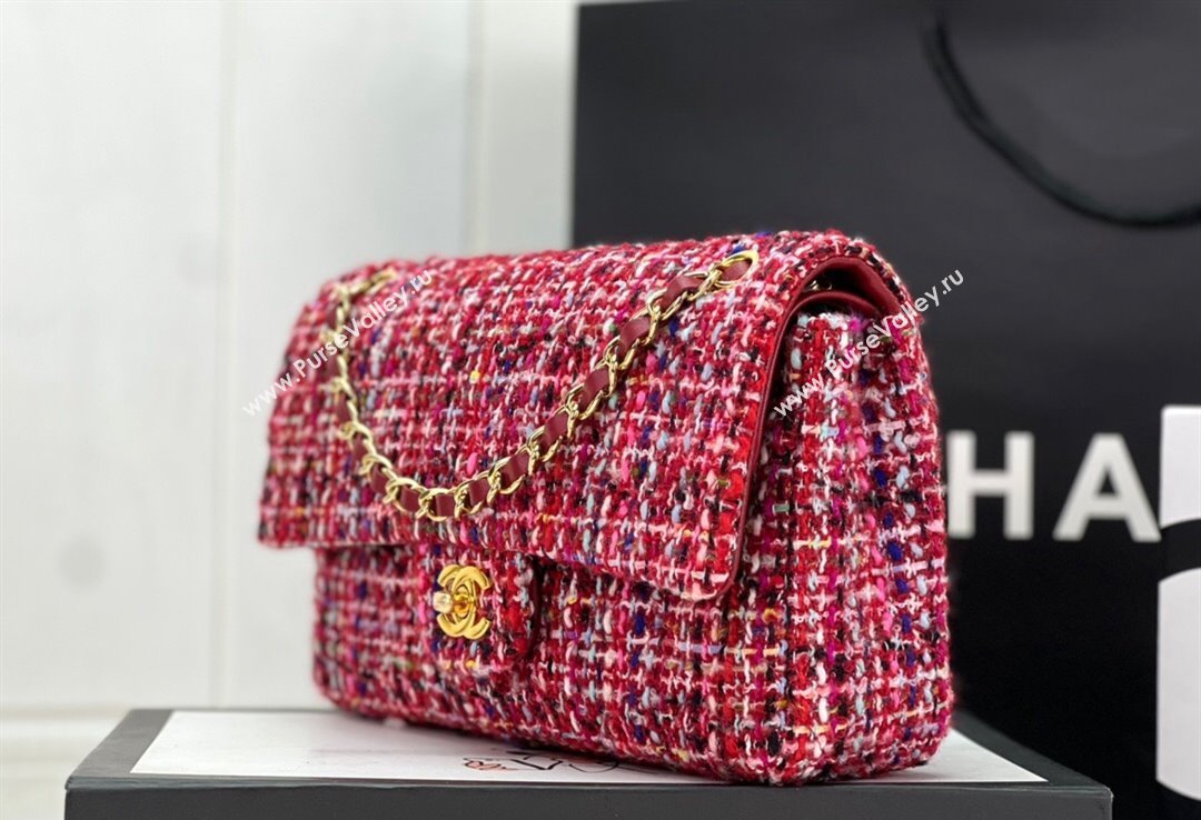Chanel Wool Tweed Medium Classic Handbag A01112 Red/Blue/Pink 2023 (jiyuan-23100907)
