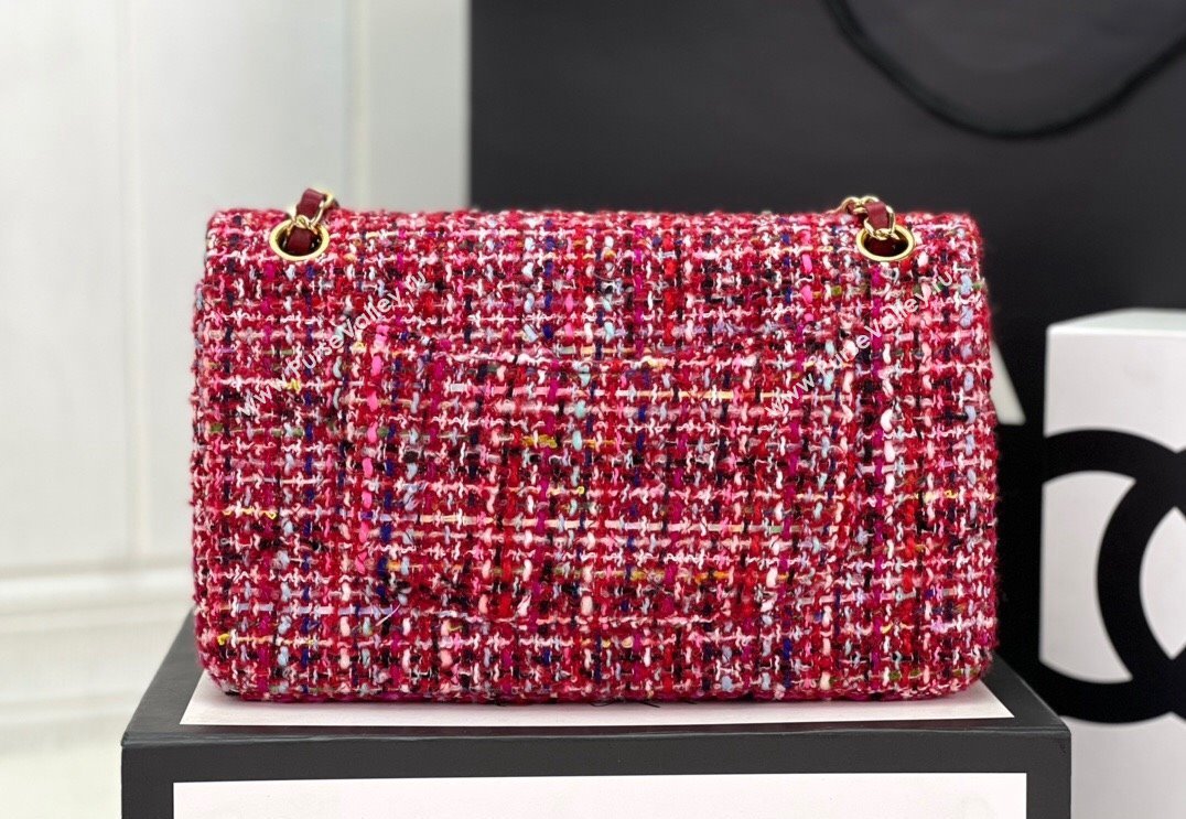 Chanel Wool Tweed Medium Classic Handbag A01112 Red/Blue/Pink 2023 (jiyuan-23100907)