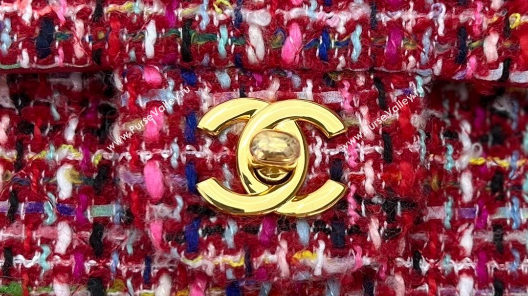 Chanel Wool Tweed Medium Classic Handbag A01112 Red/Blue/Pink 2023 (jiyuan-23100907)