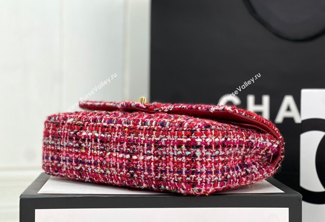 Chanel Wool Tweed Medium Classic Handbag A01112 Red/Blue/Pink 2023 (jiyuan-23100907)